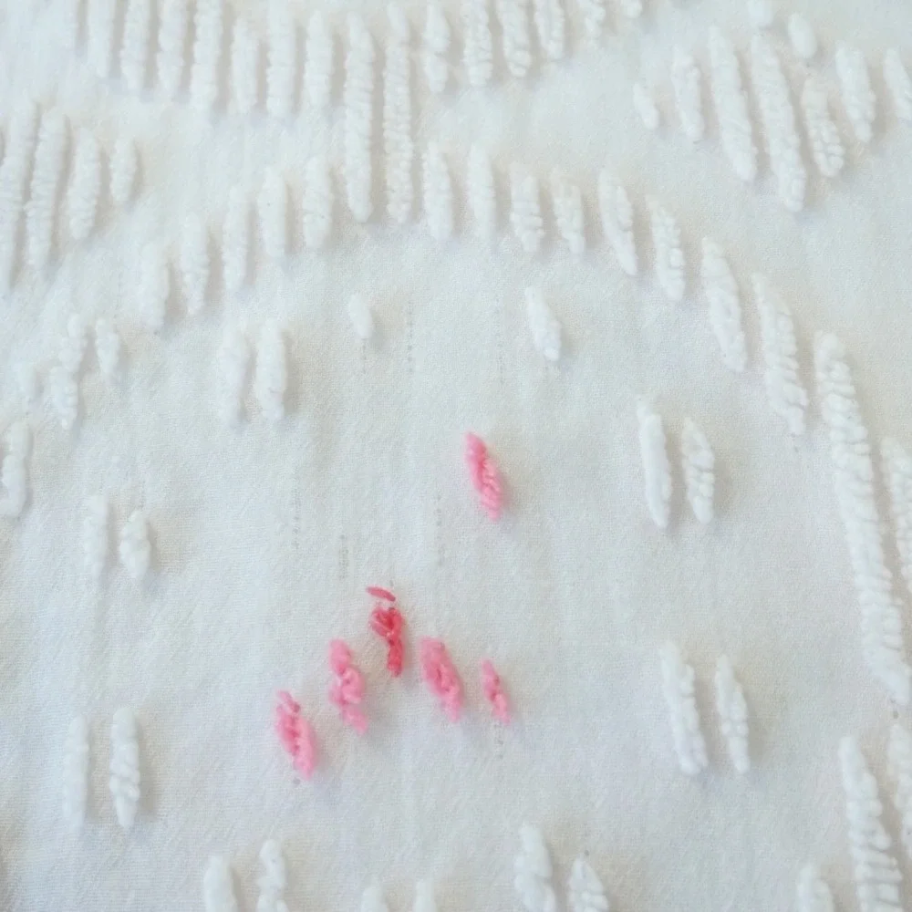 Vintage White Chenille Bedspread Pink Green Floral Tufted Fringe Twin 99x71